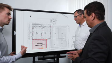 Lagerplanung am Bildschirm: Layout mit geplantem Erweiterungsbau